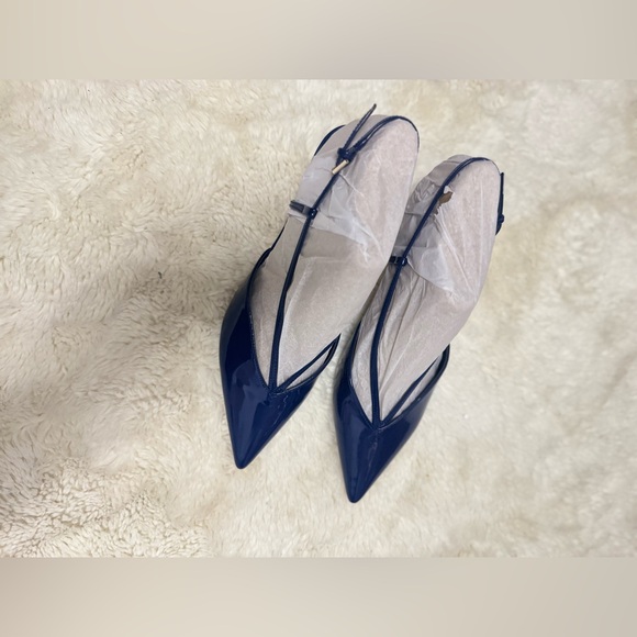 Marc Fisher Navy Patent Pointed Slingback Heels - Picture 2 of 5